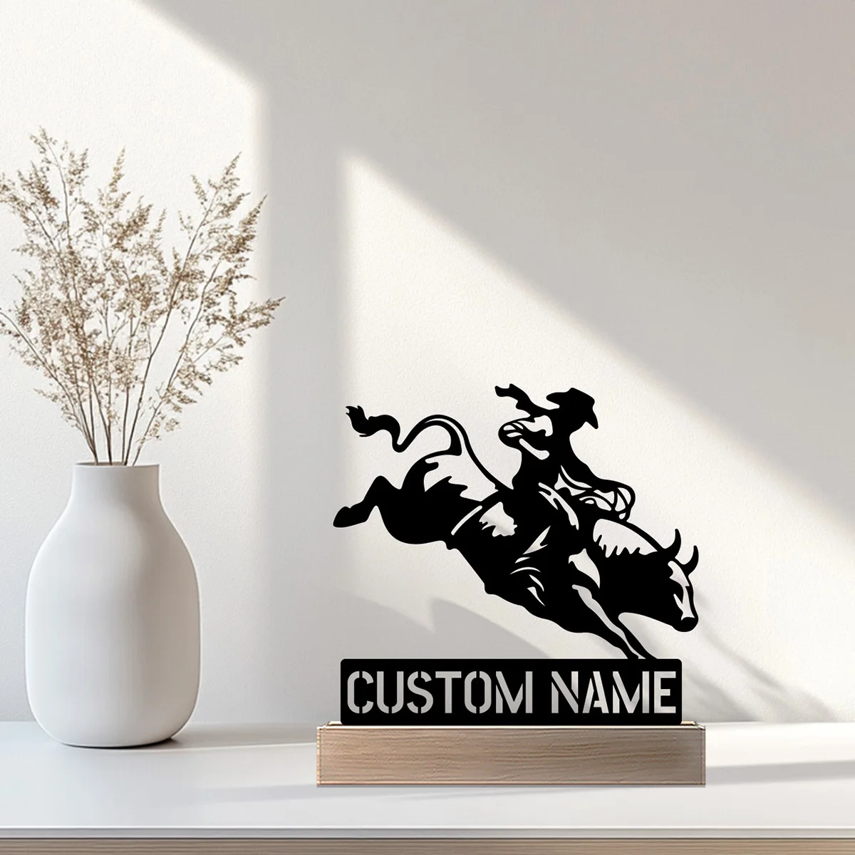 1pc Abstract ox boy Custom Name Metal Statue Iron Ornament Metal Sculpture With Wood Base Art Crafts With Wood Base