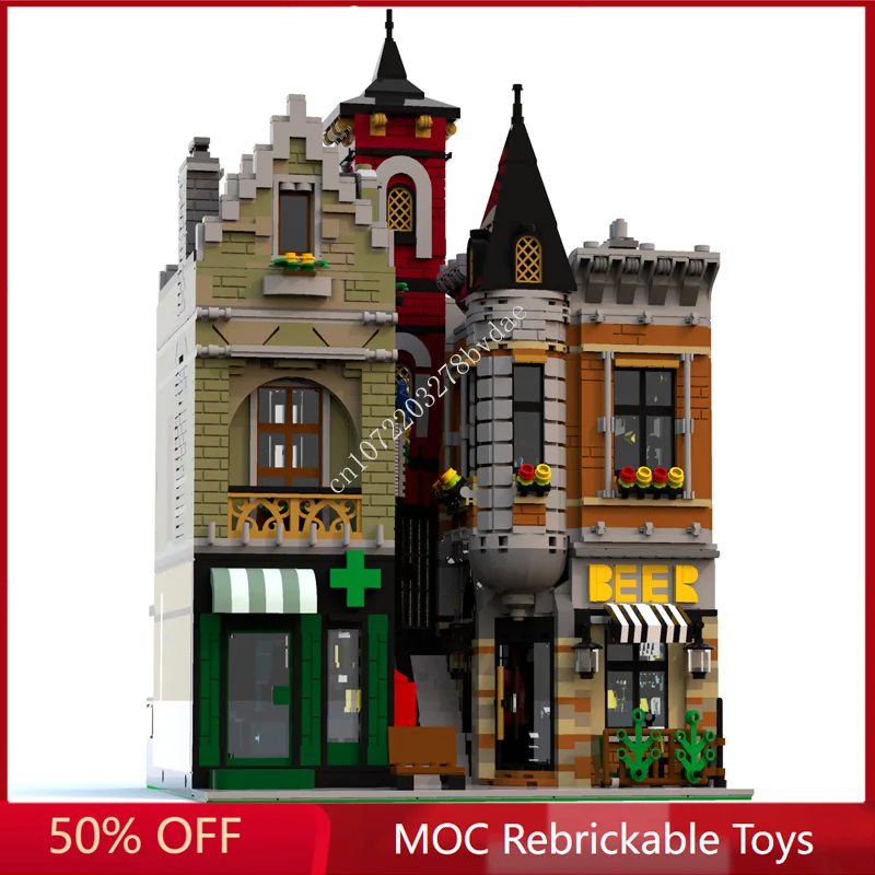 

4488PCS Customized MOC Beer Bar and Pharmacy Street View Model Building Blocks Bricks Sets DIY Assembly Toys Christmas Gift