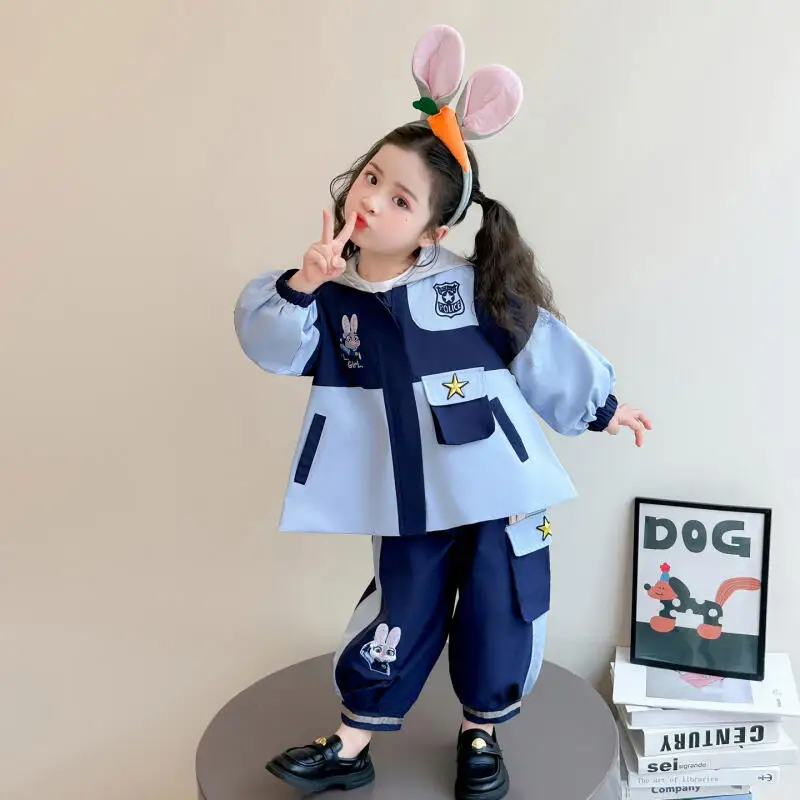 

Новое пальто-куртка для девочек в стиле штурмовика с капюшоном, весенне-осеннее, в западном стиле, модный спортивный комплект из двух предметов для девочек