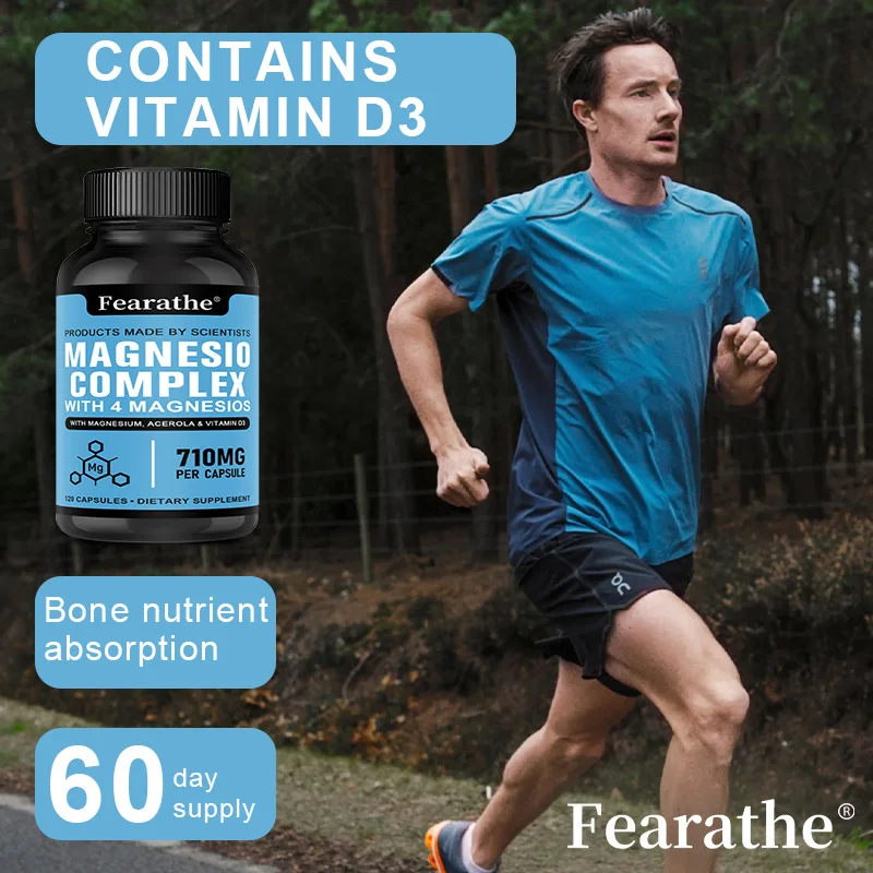 كبسولات مجمعة من المغنيسيوم - مع المغنيسيوم والأيريولا وفيتامين د3، 710 ملجم من المغنيسيوم النقي لكل كبسولة، مكمل غذائي