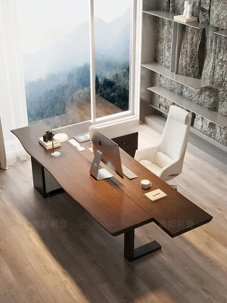 B Walnut Color Executive Desk Manager Boss Desk Log Large Board Double-Piece Office Desk Personalized Workbench