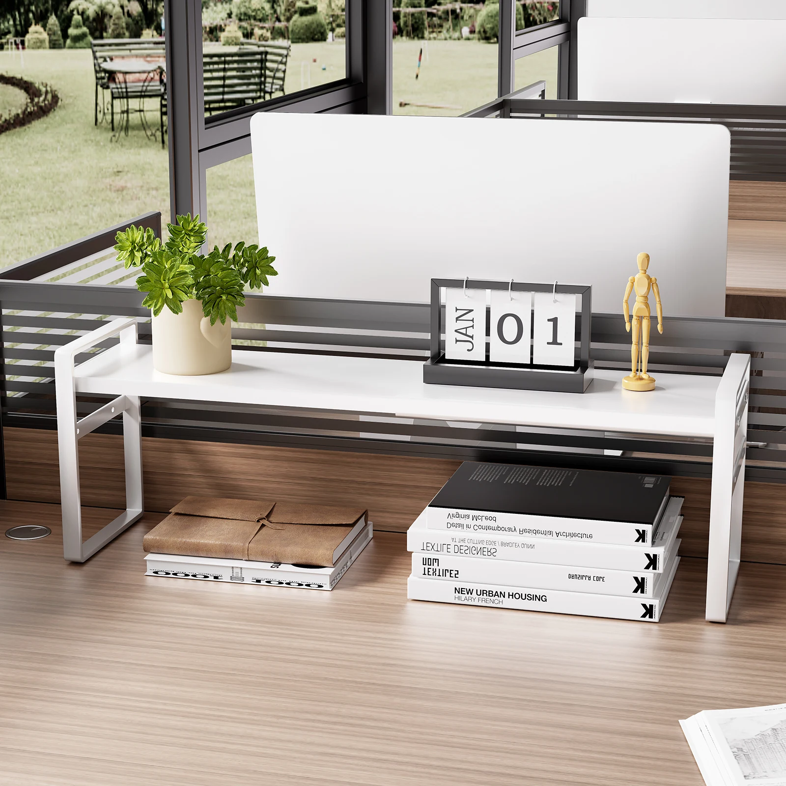 1Pc Office Desktop Layered Storage Rack, Extendable Desk Shelf Organizer, Iron Art Small Bookshelf, Workstation Computer Desk Organizer Stand, Desktop Organizer Shelf