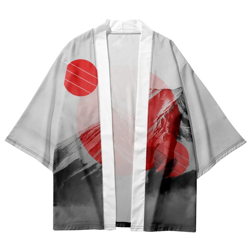 Sun Volcanoes Printed Traditional Japanese Kimono Summer Men Ukiyos Style Cardigan Haori Women Harajuku Streetwear Shirts