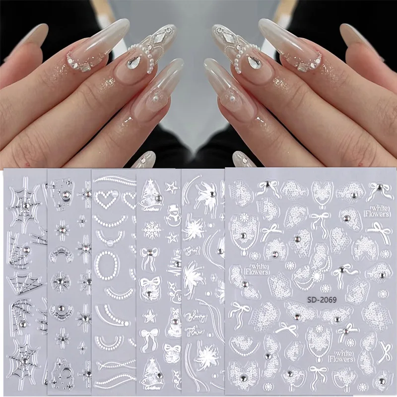 

5D Acrylic Flowers Nail Stickers Decals Love/Butterfly Design Simple Floral Embossed Sliders DIY Nails Accesories