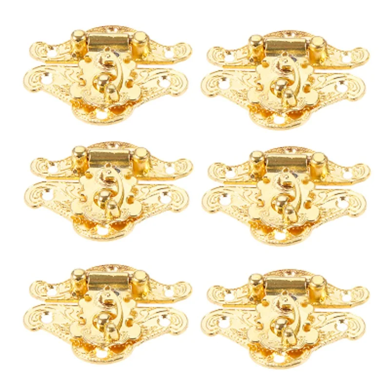 6Pcs Vintage Box Latch hasp Gold Retro Design in lega di zinco per gioielli scatola di legno serratura chiusura decorazione per mobili con viti