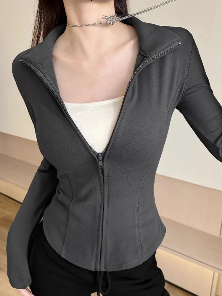 Slim Fit Lange Sve Hoodie Dames Lente Herfst Nieuwe Sle Onregelmatige Duitse Fluwelen Rits Casual Jaet Faionable En Comf...