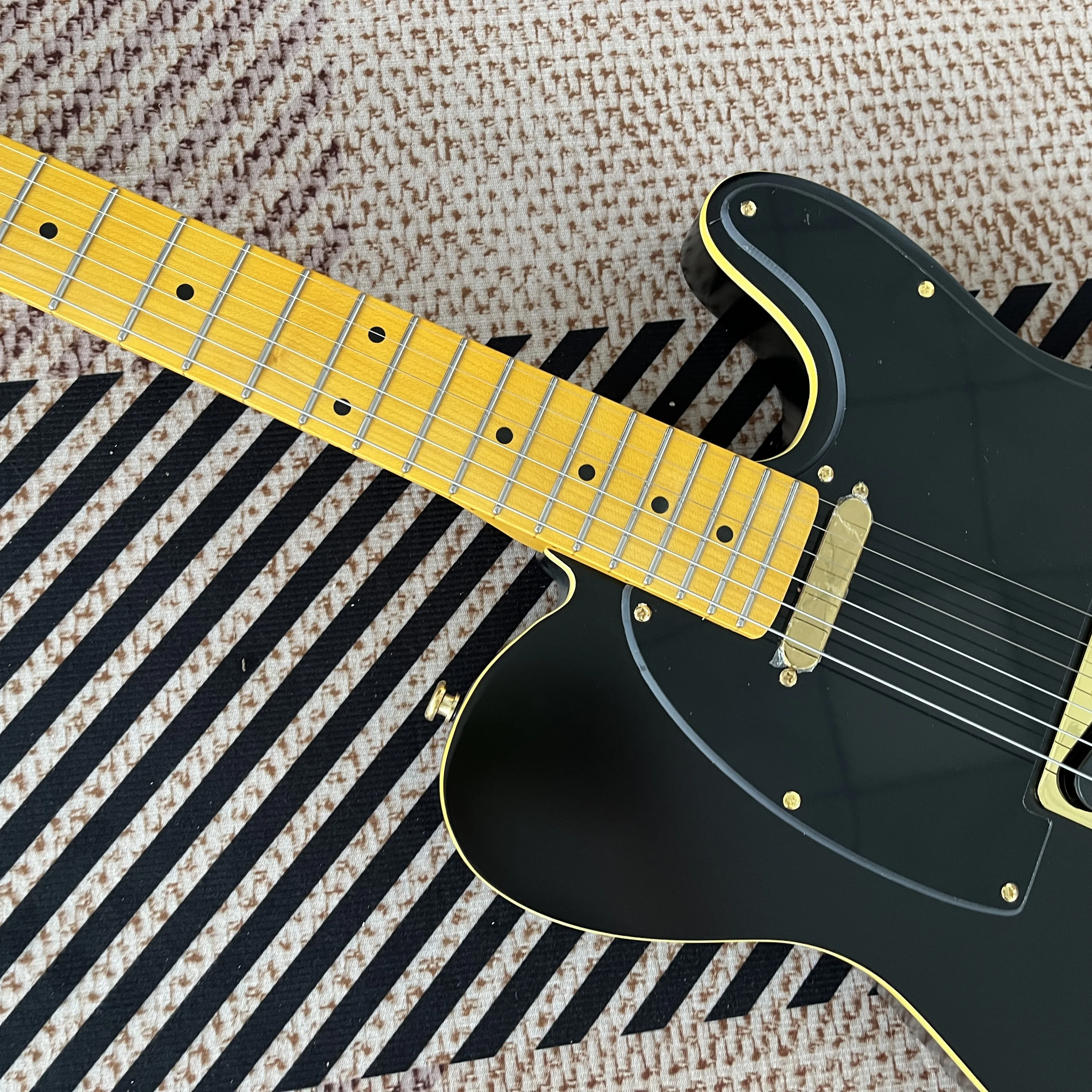 جيتار كهربائي Vicers TL، تشطيب رائع باللون الأسود غير اللامع، جسم الزيزفون، لوحة أصابع من خشب القيقب، أجهزة ذهبية، جيتار مكون من 6 أوتار #4