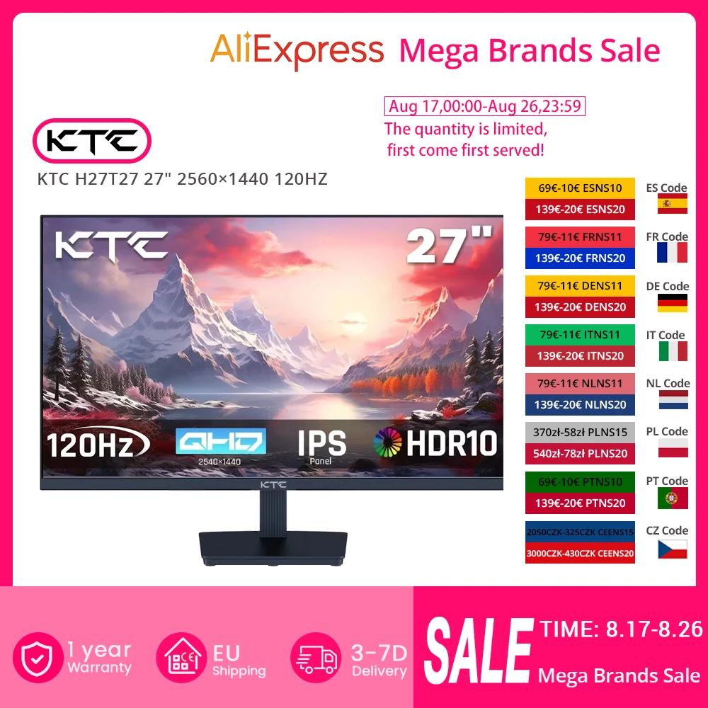 HEISS! KTC H27T27 Büromonitor 27" 2560×1440 100Hz Übersteuerung auf 120Hz 2K QHD-Auflösung IPS-Panel HDR10 Blaulichtfilter Flimmerfrei