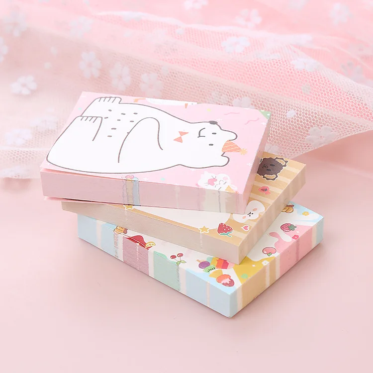Cute Cartoon Bear Sticky Note Paper, Memo Pad Note Book, Student Notepad, Tear-off Message Book, Papelaria criativa, 10 pcs