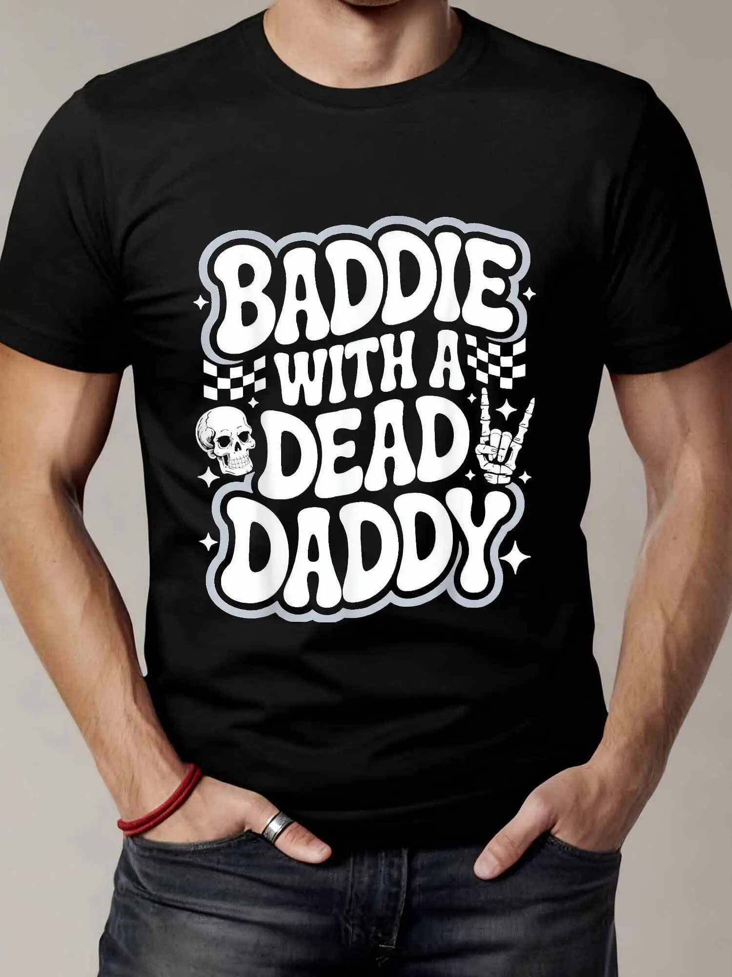 Men's Dead Dad Club Graphic T-Shirt - Vintage Funny Baddie with Dead Daddy , Loose Fit Casual Tee with Dead Dad Club Logo Print, Year-Round Shirt for Men
