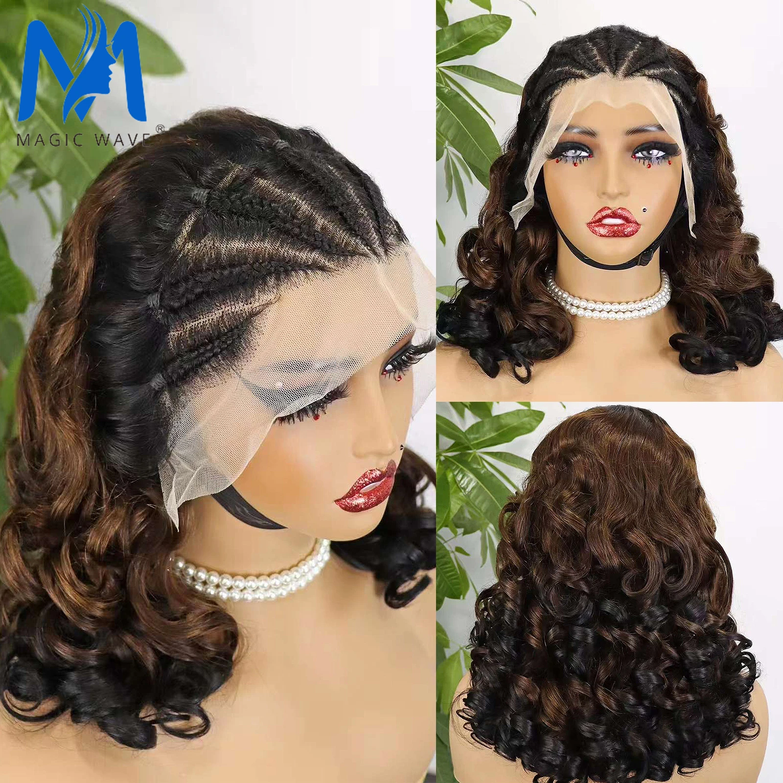 

13x4 Transparent Lace Frontal Loose Wave Human Hair Wigs with Braids for Black Women 18 Inches 250% Density Bouncy Curly Bob Wig