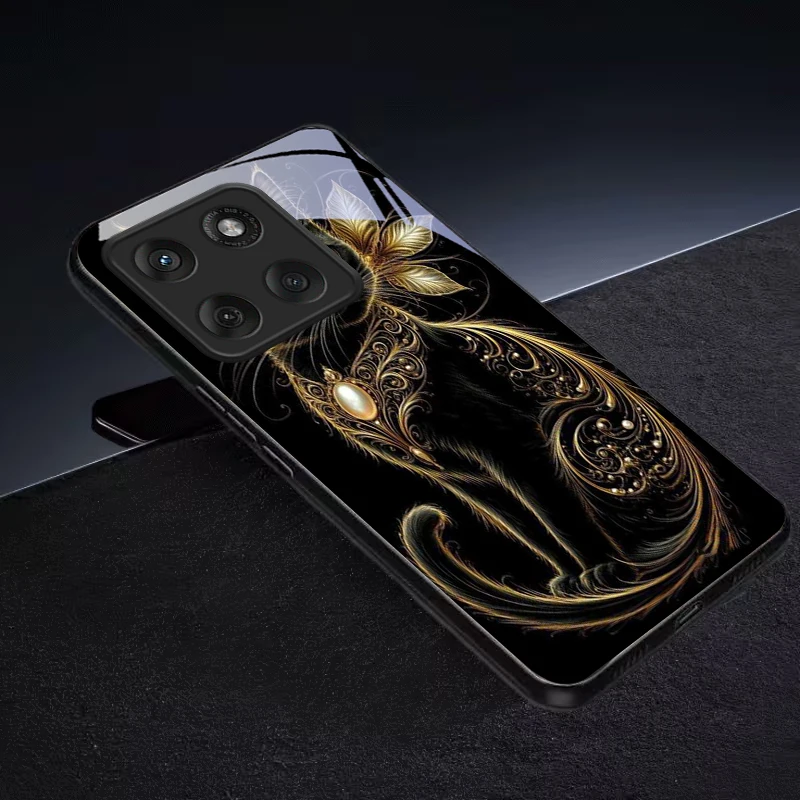 Mystic Golden Pearl Cat Black Glass Phone Case For Motorola Moto Edge 60 70 20 Lite 30 Pro 40 50 Ultra X30 Pro G14 G75 G84 Cover view 3