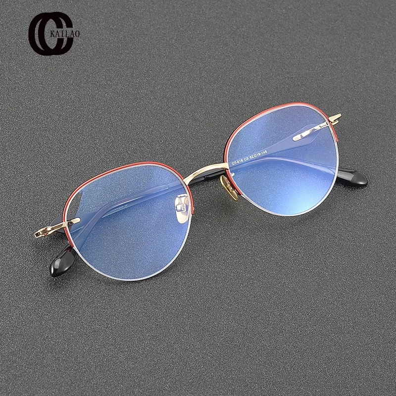 

2024 New Half fram Titanium oval Eyeglass frame Men And Women High Quality Fashion Designer Handwork Personalized Retro Glasses