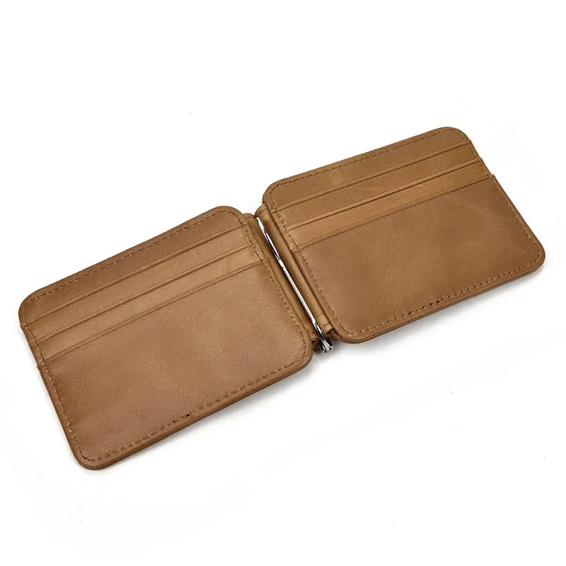 Clip Purse Small Men\'s Leather Money Clip Wallet With Coin Pocket Card Slot Cash Holder Male Bag Magnet Hasp Purse For Man Women
