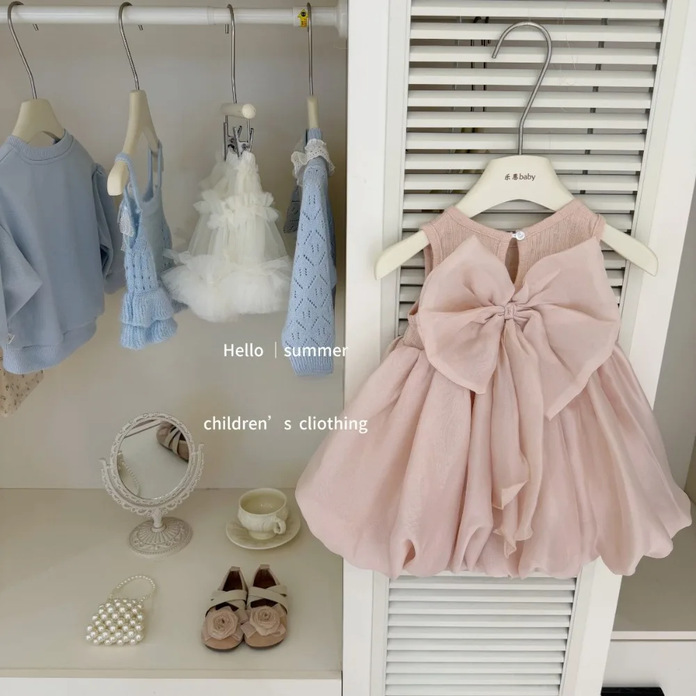 

Original Summer Girls Dress, Pink Bow Sleeveless Tank Dress Stylish Outfit for Baby Girls for 73-130cm