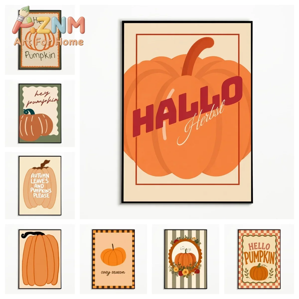 1PC Autumn Wall Art Pumpkin Fall Posters Retro Canvas Painting Home Decor Room Wall Decor Gallery Wall Prints Halloween Gifts