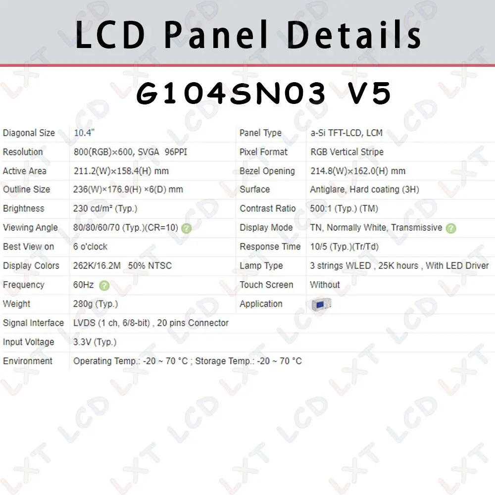 Nowy panel wyświetlacza G104SN03 V5 V0 V1 V2 G104SN03 V.5 V.1 V.0 V.2 10,4 cala, dotykowy, OEM, LCD, monitor, ekran. — zdjęcie produktu 4