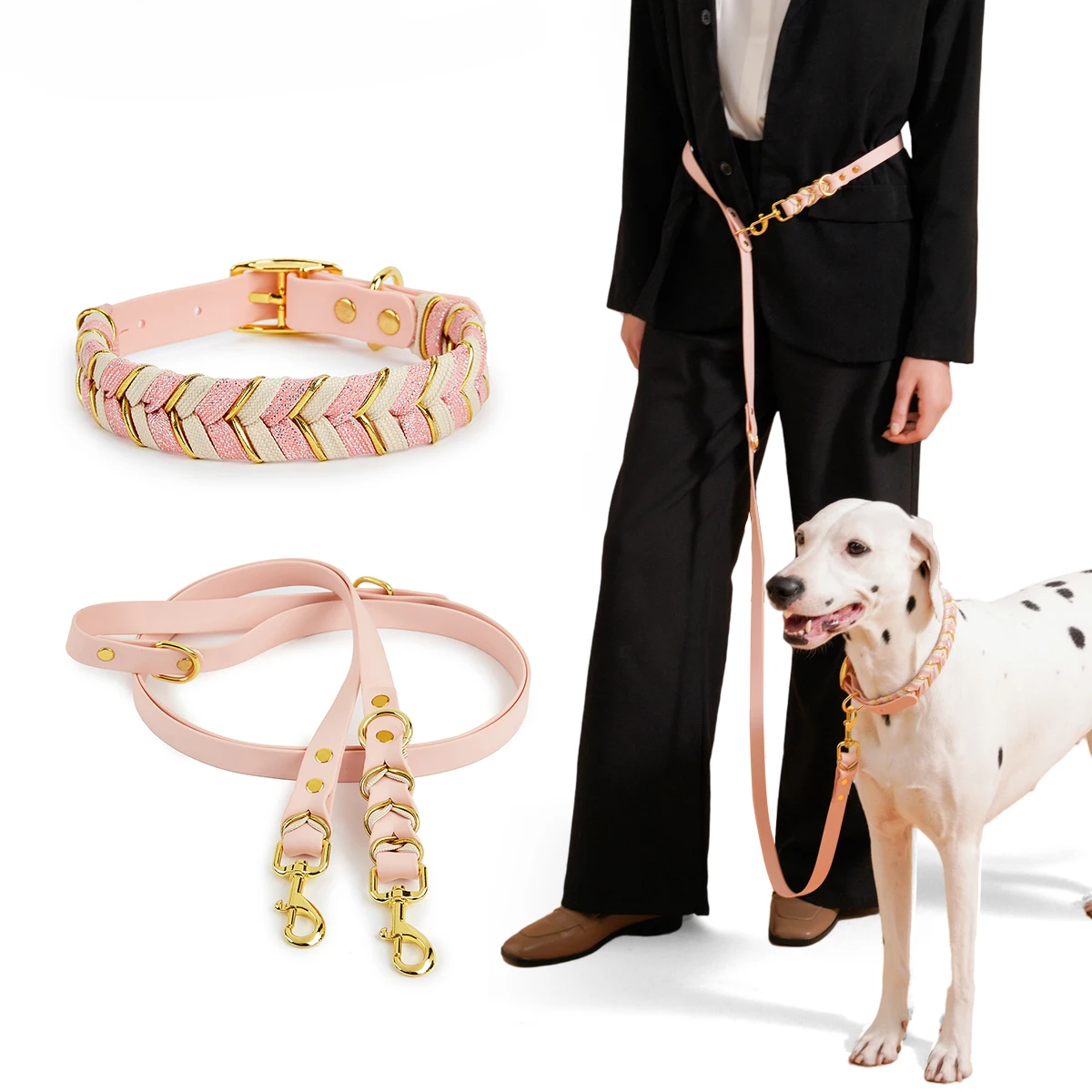 

Woven Collar and Leash Set, Hand-woven Anti-bite PVC Breathable Outdoor Dog Walking Does Not Restrain Hands Pet Supplies