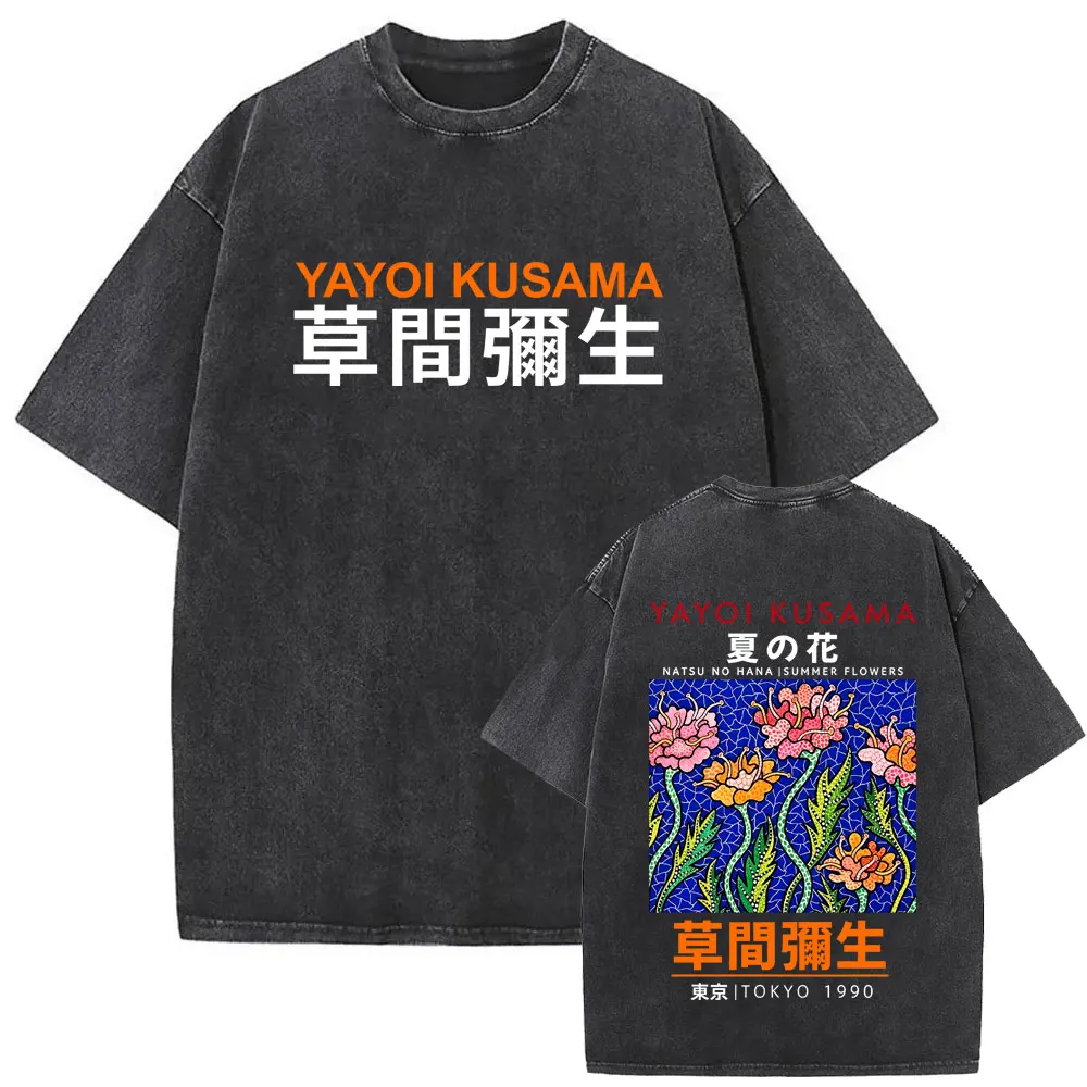 Japanische Künstlerin Yayoi Kusama Pumpkin Forever Vintage Washed T-Shirt für Männer und Frauen, Modisches Baumwoll-Oversize-T-Shirt, Unisex Streetwear – Detail 5