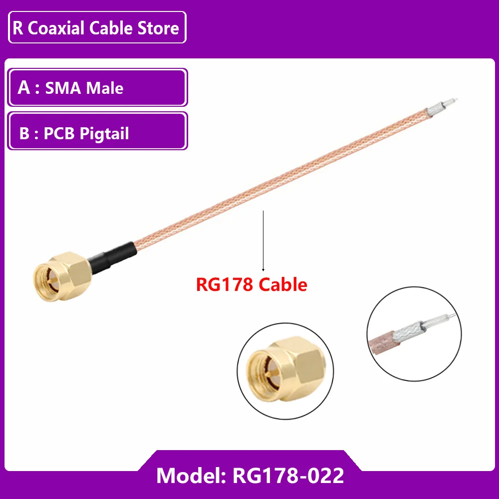 1 قطعة PCB ضفيرة إلى RP SMA ذكر SMA أنثى مستقيم 90 درجة محول RF محوري RG178 كابل ضفيرة واي فاي هوائي تمديد