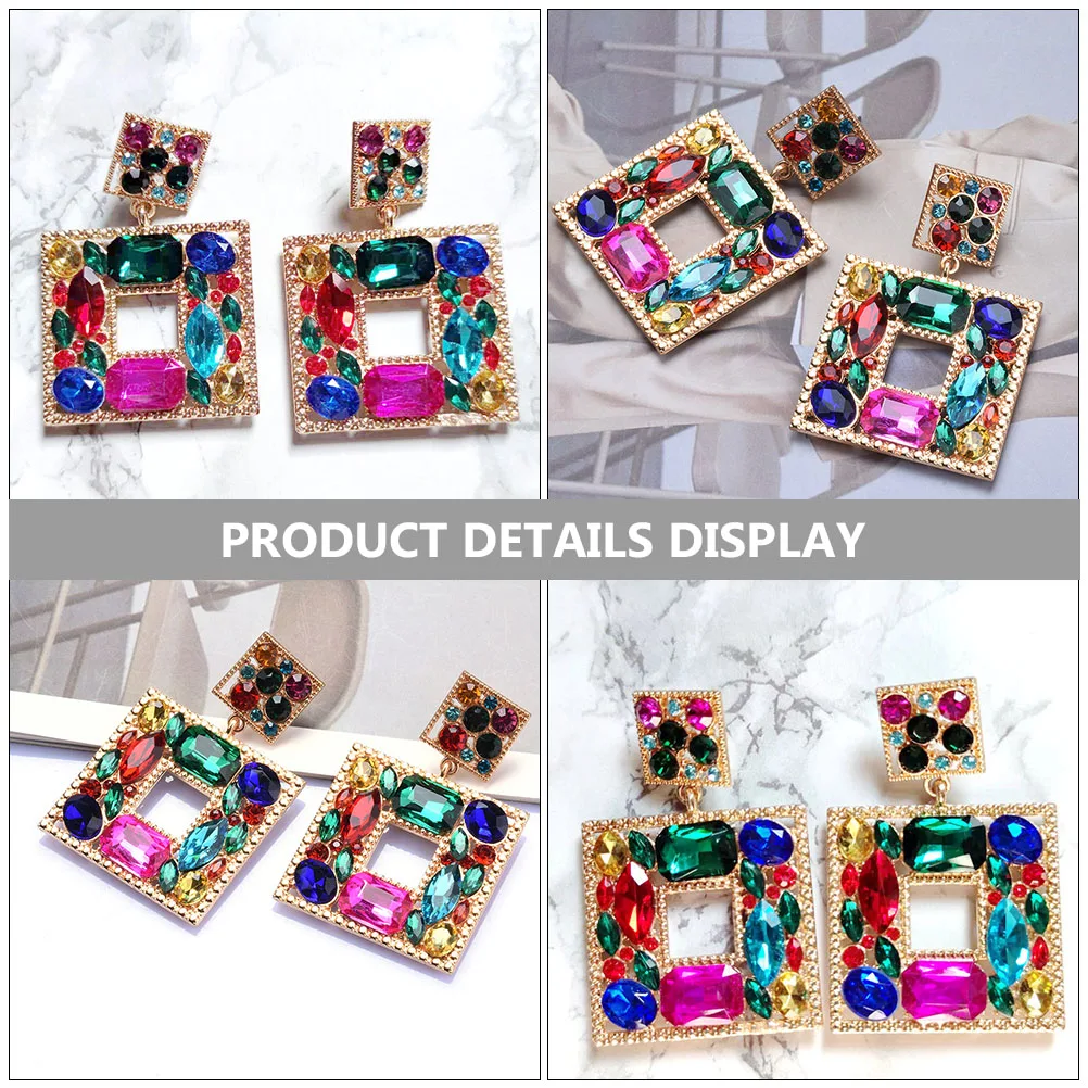 

Colored Earrings Big for Women Fashion Jewelry Rhinestone Statement Trendy Prom Dangling Colorful Clothing Miss