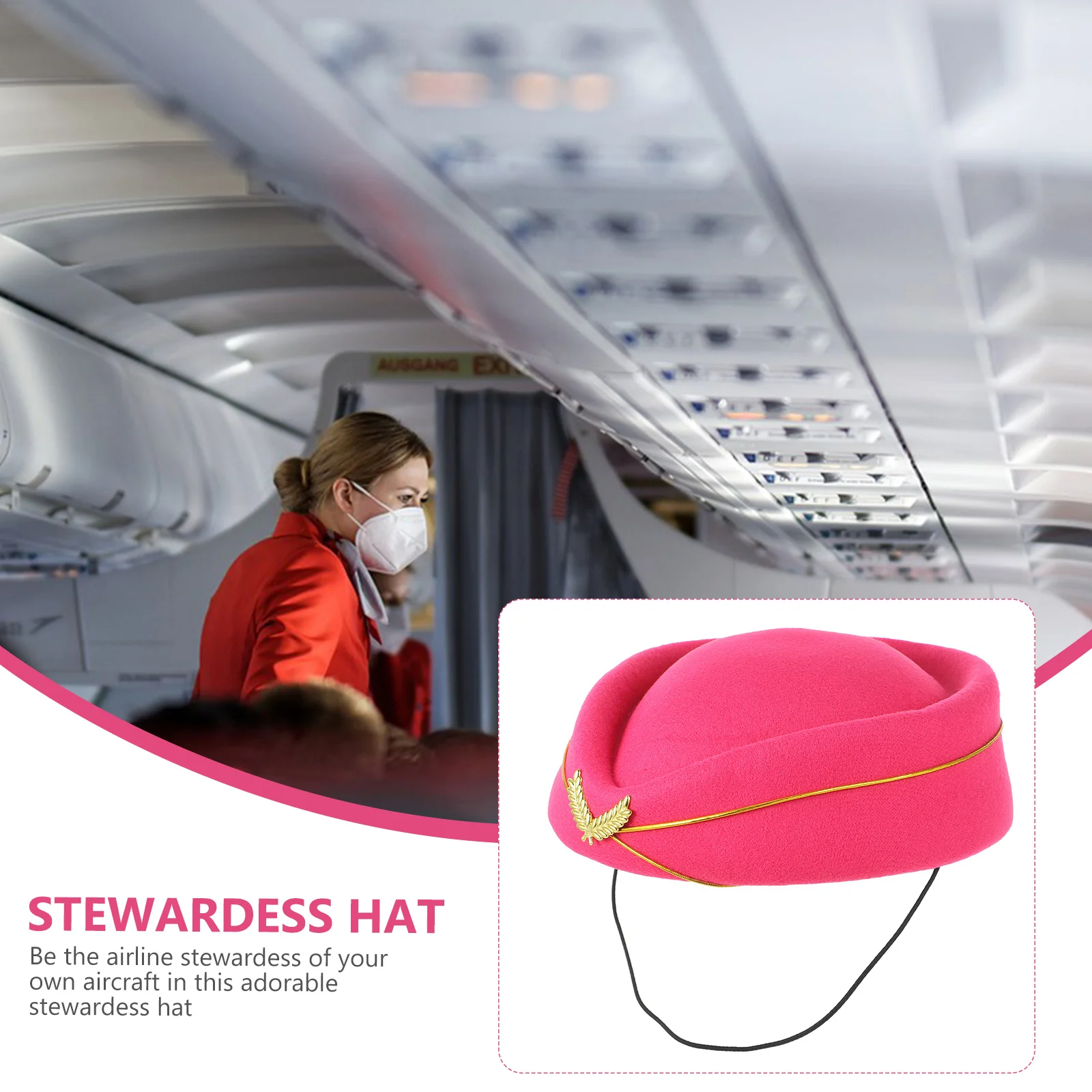 Sombrero de azafata, disfraz de azafata, decoración rosa de imitación para mujer, decoración para el cabello elegante, delicada y resistente, temática de aerolínea