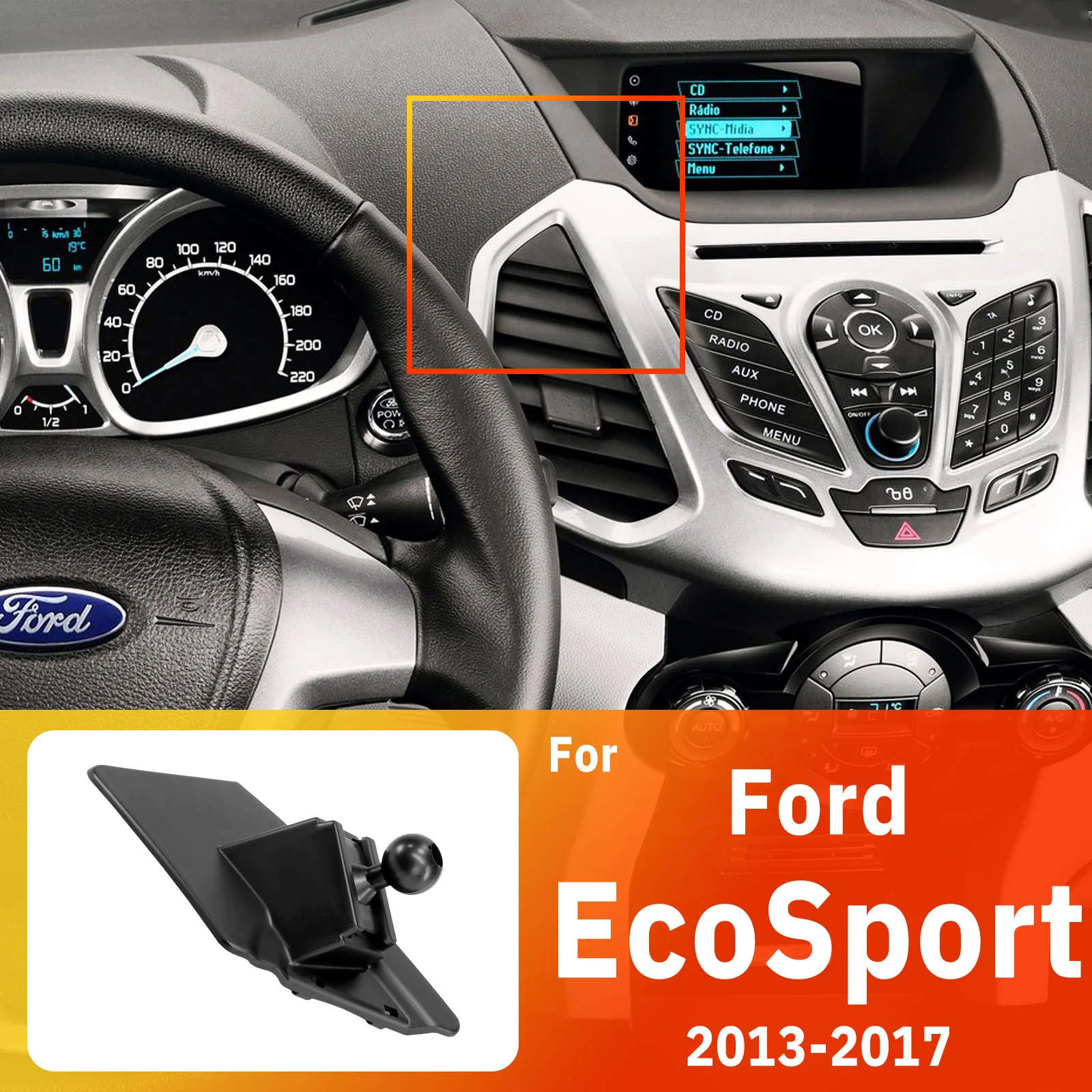 Designed for Ford EcoSport 2013-2015 2016 2017 Phone Holder Car Magnetic Mount Smart Sensing Wireless Charging One-Touch Release