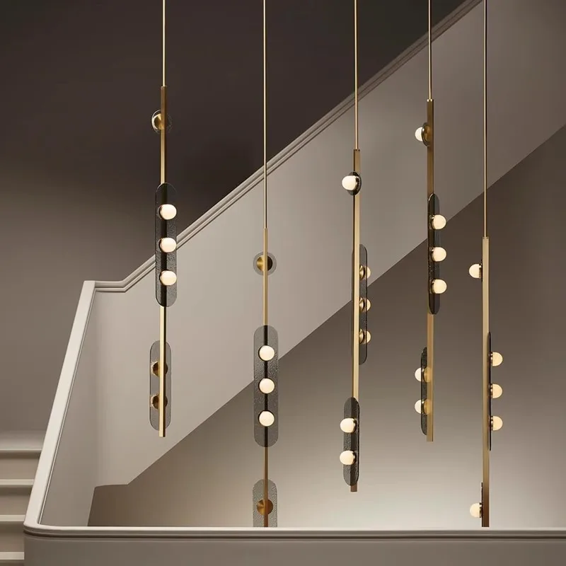 Creative staircase, living room, long chandelier, villa, rotating apartment light, duplex floor chandelier