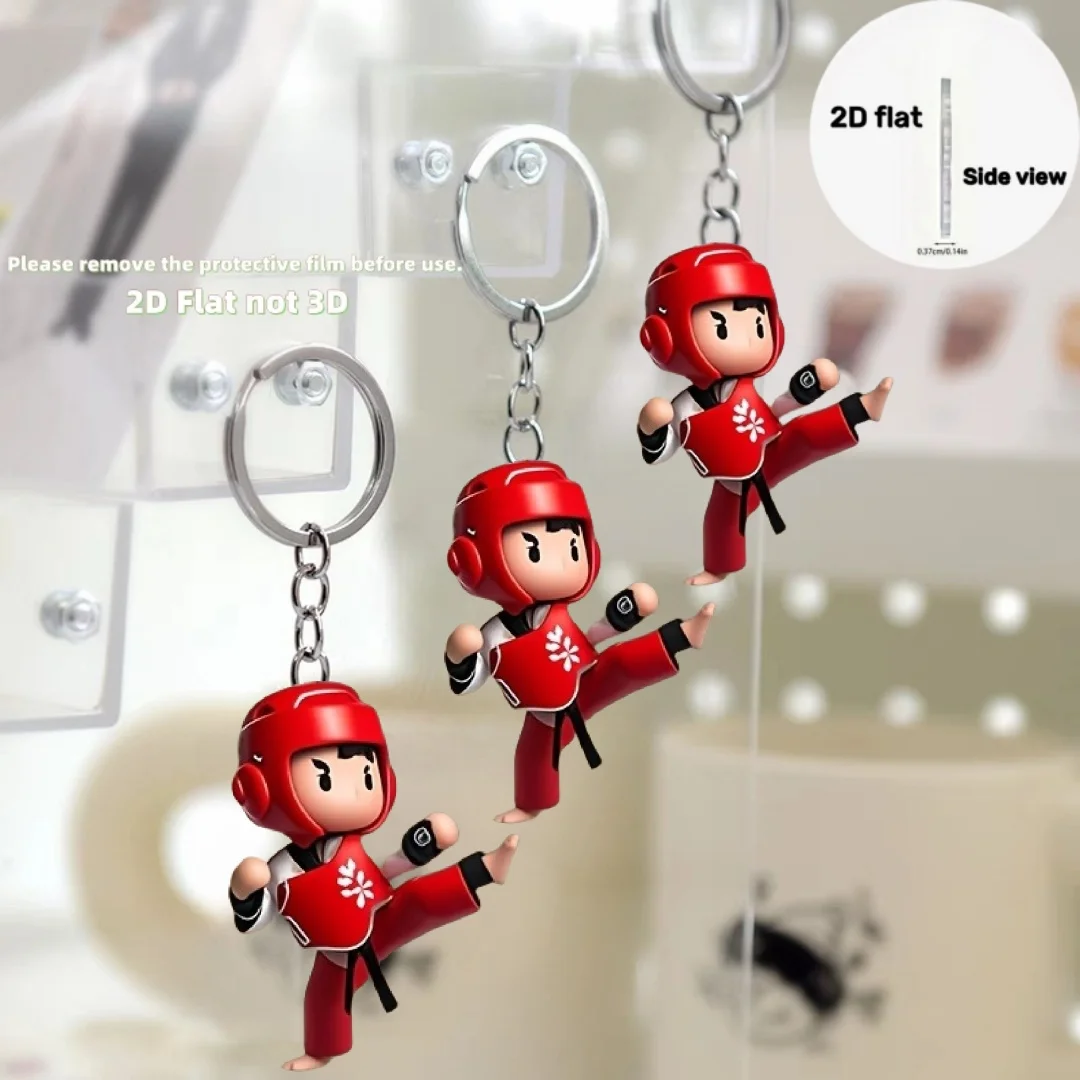 Red Taekwondo Uniform Boy Pendant Keychain,Cartoon Themed 2D Flat Acrylic Ornament,Hanging Decoration for Car,Bags,Festive,Gift