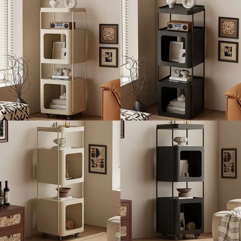 Nordic Retro Storage Bookcase for High-end Living Room Corner Multi-layer Display Cabinet with Wheels Iron Bookshelf