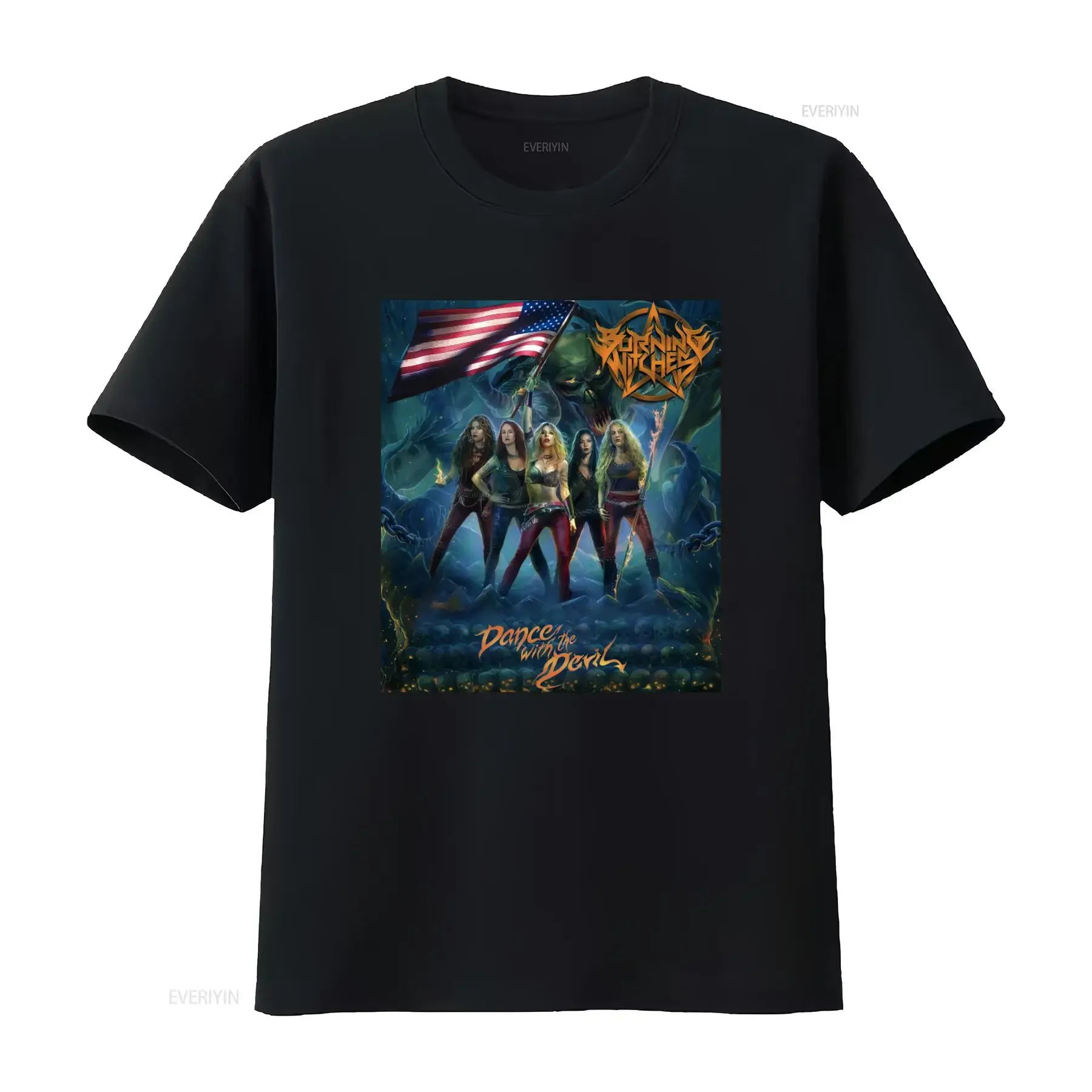 00s Burning Witches Vintage T shirt Rare Girl Band Heavy Metal Dance with the Devil American Flag Print vintage Washed