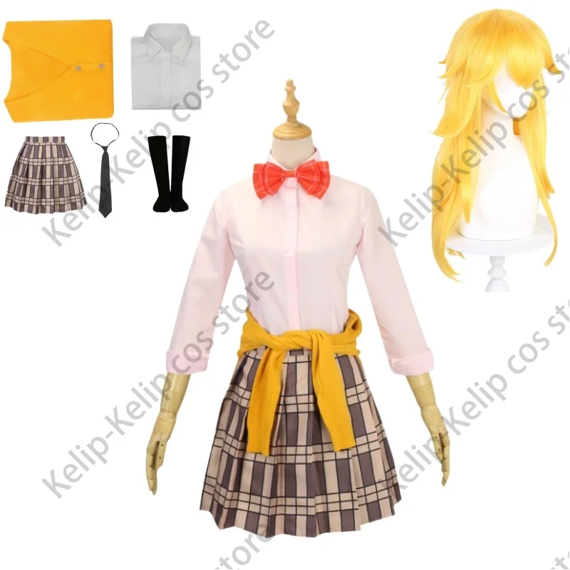 Panty & Stocking with Garterbelt Panty Anarchy Cosplay Costume Wig JK School Uniform Tie Skirt White Shirt Long Hair Accessories