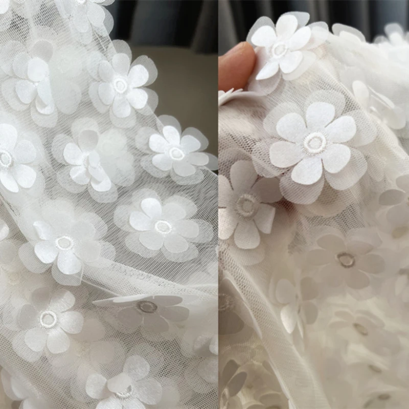 Mesh Embroidery Fabric Lace Double Layer Flower Wedding Dress Accessories Wholesale Cloth for Diy Sewing Material