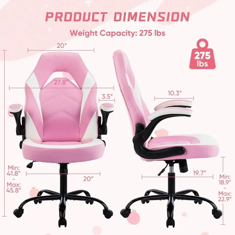 Computer Gaming Desk Chair Big and Tall Ergonomic Lumbar Support with Flip-up Armrest and 360° Swivel Wheels