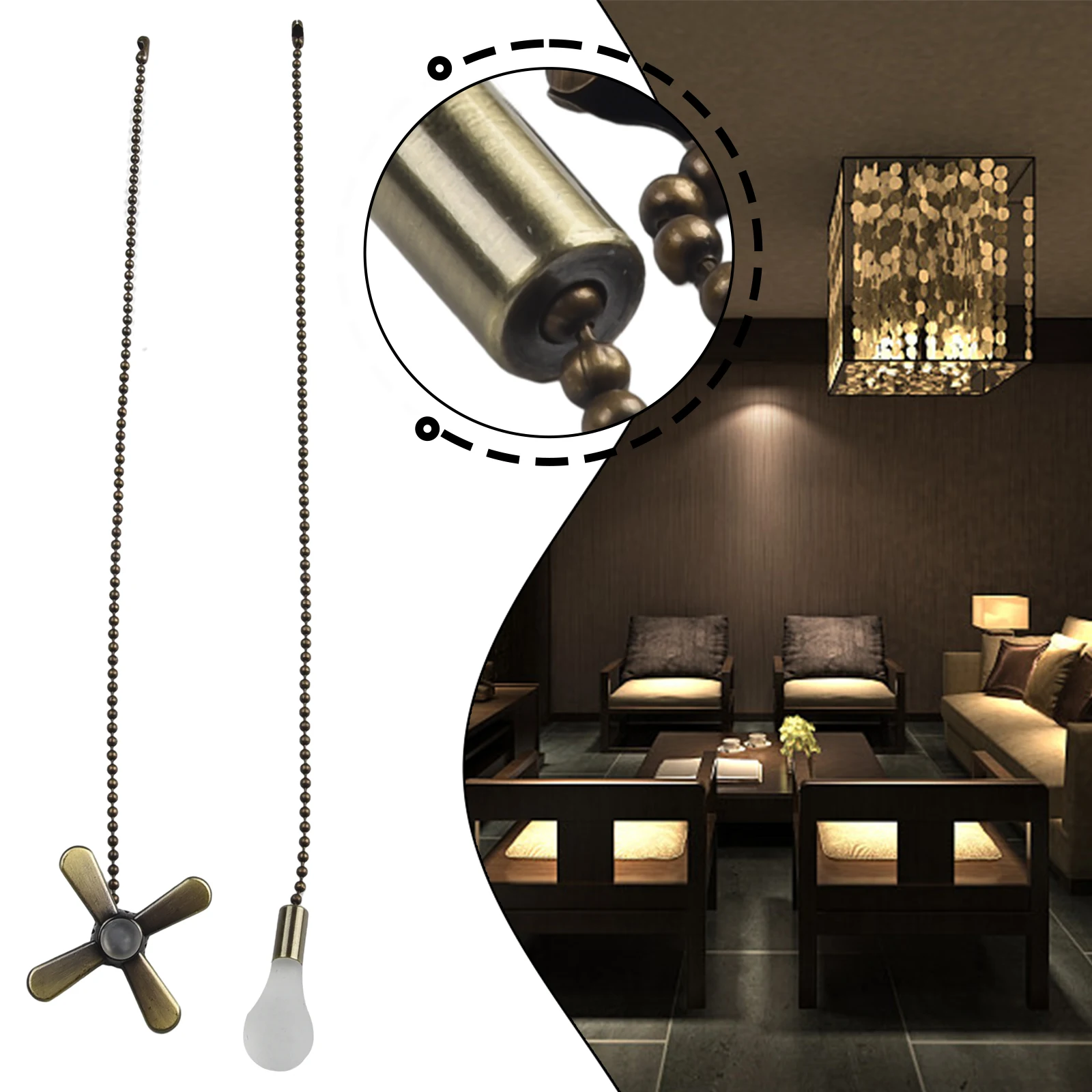 Extension Pendant Fan Fans Lights Metal 2Pcs Pull 2pcs 30CM Pulls Decor Decoration For Ceiling Lamp 12Inch Set