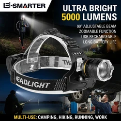 Waterproof Head Light Rechargeable XHP50 LED Headlamp Fishing Searching Camping Head Flashlight Zoom Lantern