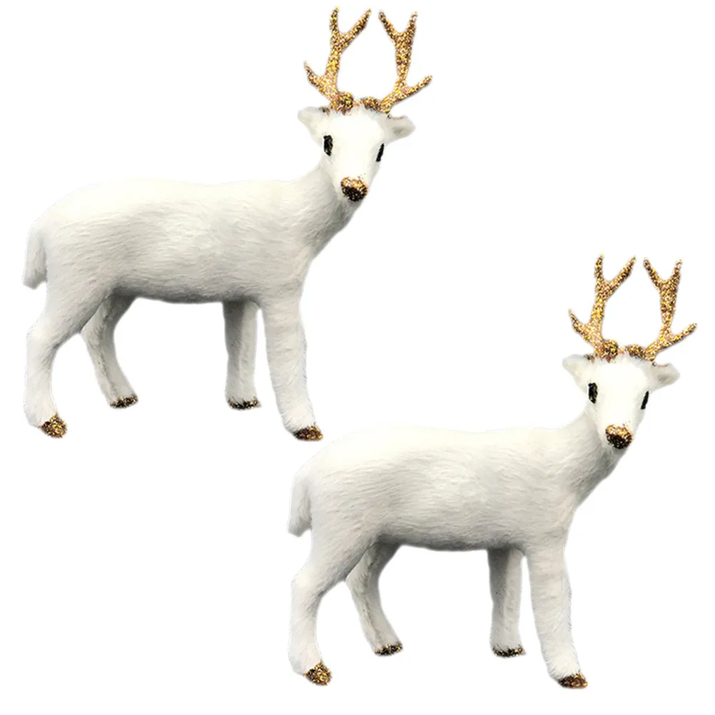 2Pcs Simulation White Deer Ornament Set Glitter Nose Feet Vivid Expression Fine Workmanship for Book Shelf Dashboard Car