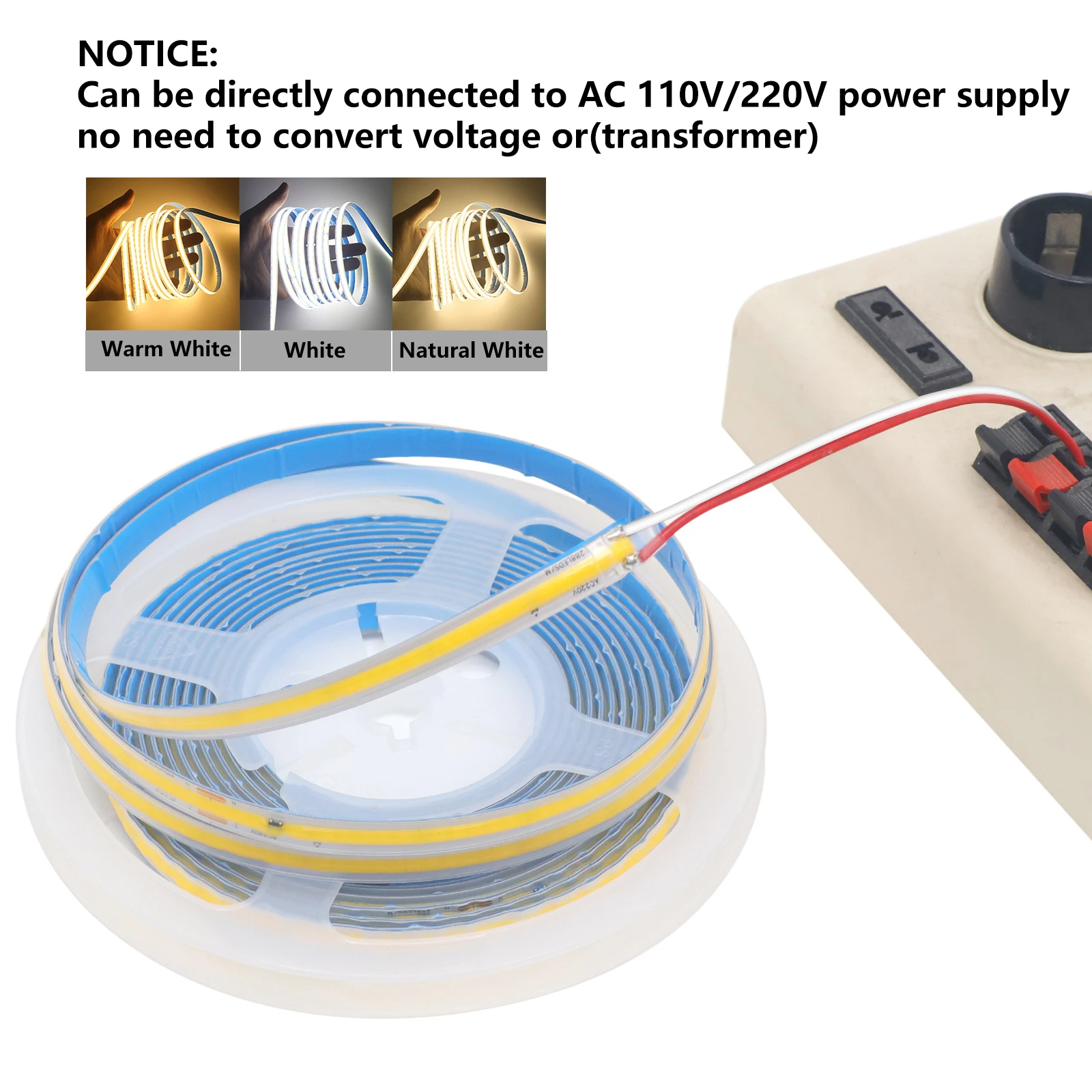 110V 220V COB LED Strip Lights Waterproof Flexible Adhesive Tape Smart IC No Need Driver High Bright 288LEDs/m Linear Lighting