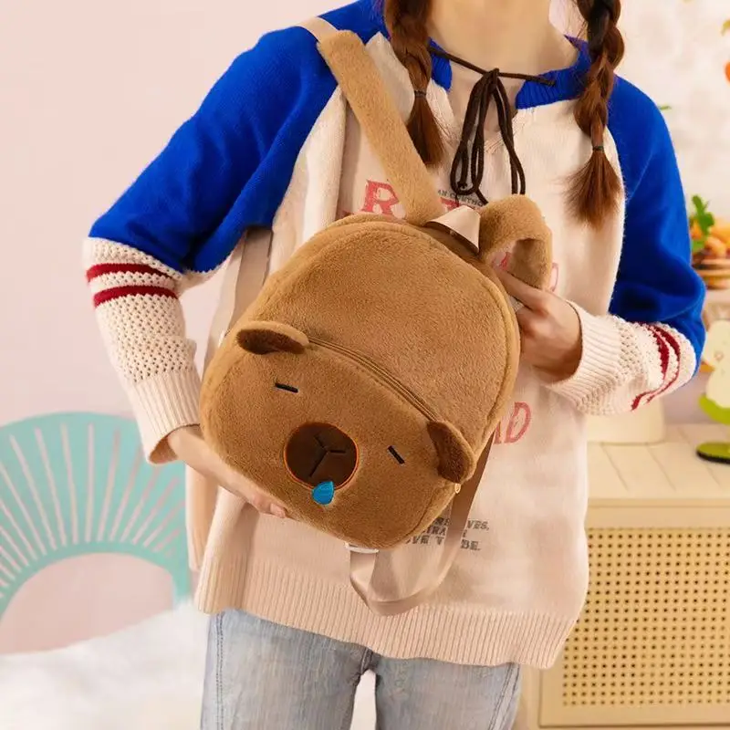 Kawaii Capybara Plush Backpack for Women Versatile Cartoon Funny Capibala Crossbody Bag aLrge Capacity Tote Bag