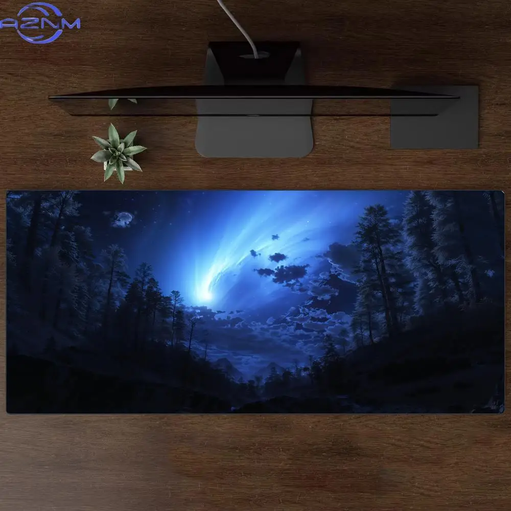 Moonlit Night Meteor Withered Tree Large Desk Mat Rubber Non‑Slip Mouse Pad for PC Gamer Home Office Keyboard Desktop Accessorie