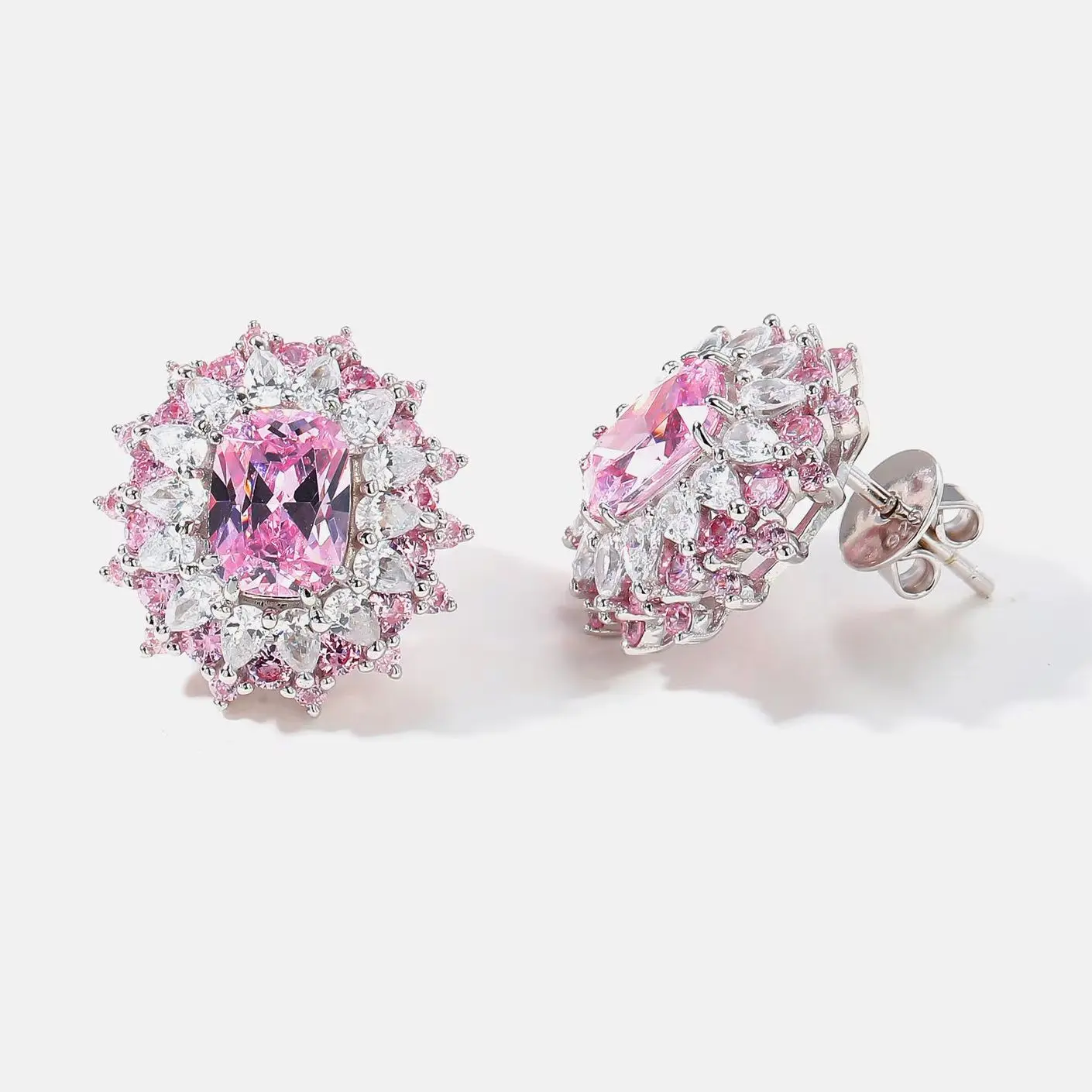 MUSHAN Custom Jewelry 925 Sterling Silver Stud Earrings High Carbon Pink Diamond Women s925 Earring Stud Ear Pin Fine Jewelry