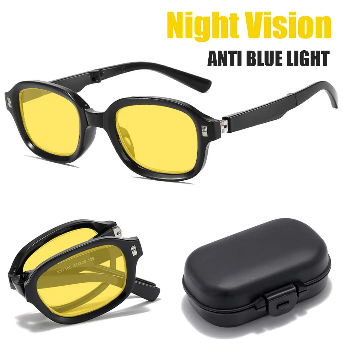 

Night Vision Glasses for Driving with Box Anti-Glare Goggle Shades Men Women Foldable Aquare Anit Blue Light Computer Glasses