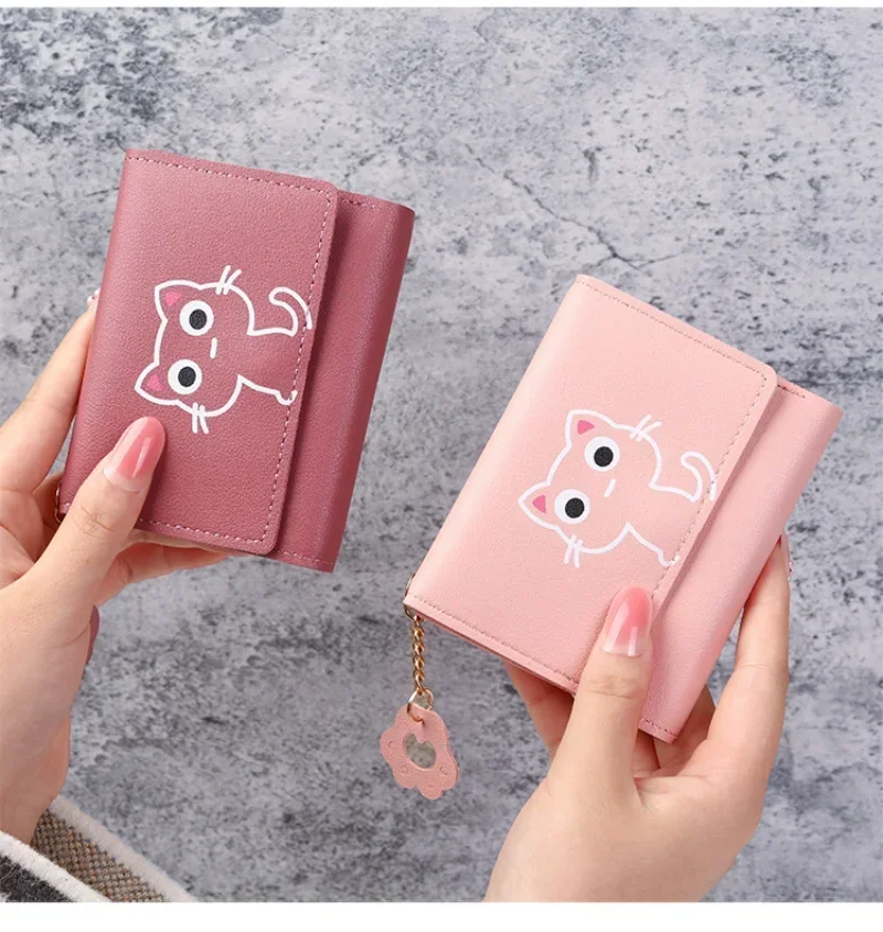 

Women Fashion Card Holders Wallet Korean Cute Cartoon Cat Girls Credit ID Card Coin Money Short Purses PU Leather Female Purse