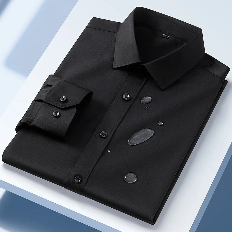 Frühling Herbst Männer Langarm-shirt Einfarbig Casual Luxus Formale Schwarz Wasserdicht Sli Fit männer Kleid Hemd Nicht falten