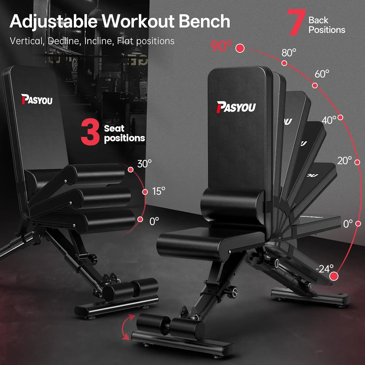 Adjustable Weight Bench, 660LB Foldable Workout Bench, Incline Flat Bench Press for Home Gym, No Assembly Required