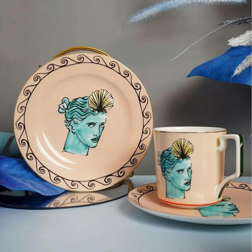 Tasse en céramique de Dieu de la mer pour la décoration de la maison, tasse de couple britannique, disque de steak, assiette à dessert occidentale, décalcomanie créative, 8 po