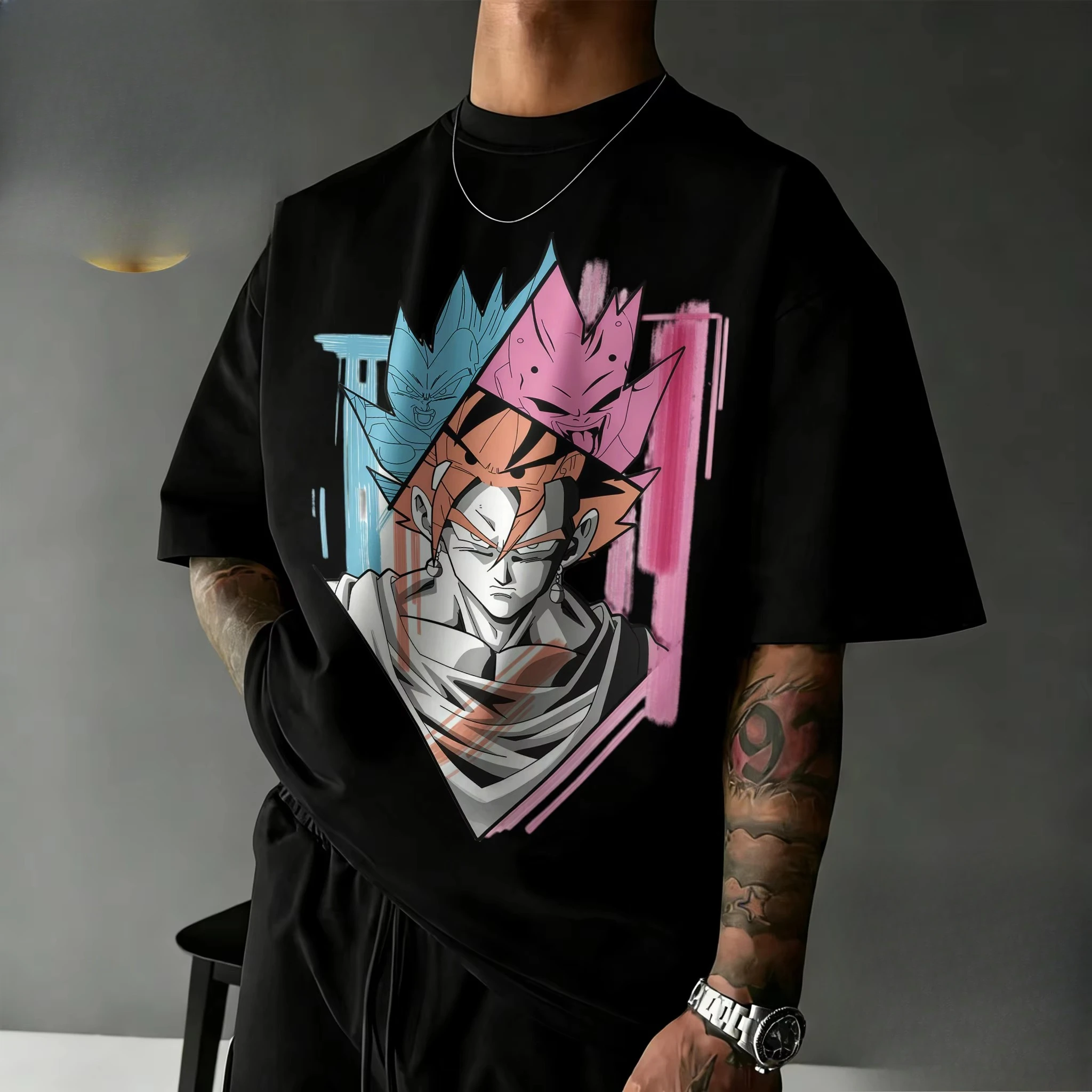 

Новинка 2026: Футболка оверсайз Dragon Ball | Хлопковая повседневная футболка с графическим принтом Gogeta Graffiti для любителей аниме, свободного кроя Y2k
