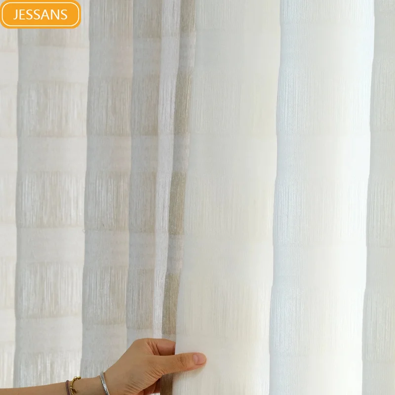 

Dreamy Princess Style Double-layer Bubble Wrinkled White Gauze Curtains for Living Room Bedroom Customization Tulle