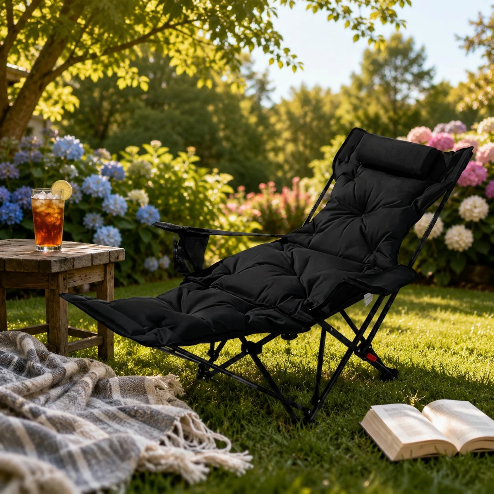 Reclining Chair with Footrest Portable Foldable Outdoor Recliner Chair