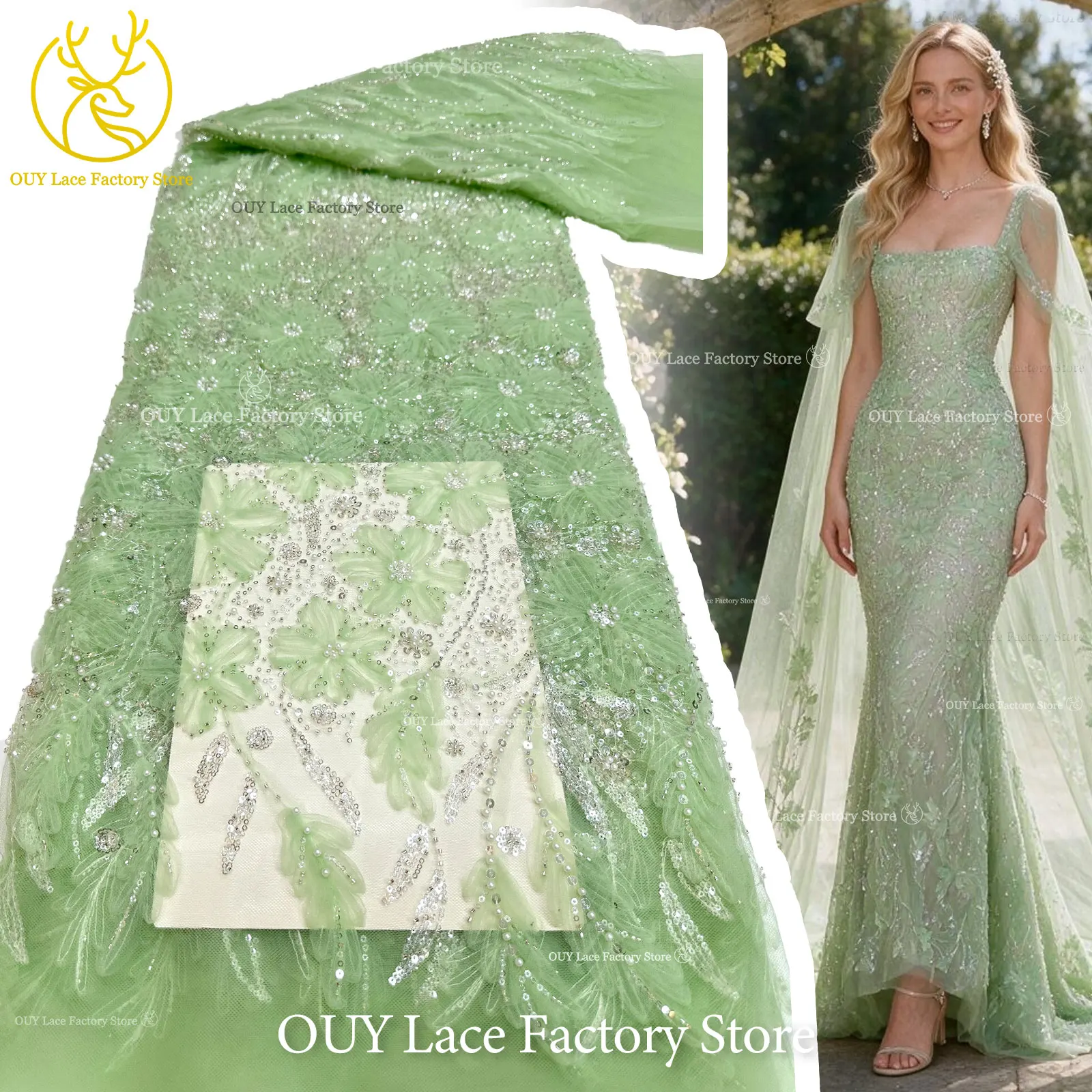 Fashion African Sparkling Sequin Mesh Lace Fabric, Elegant Sheer Tulle Beaded Lace for Ladies Formal Evening Long Dress Making